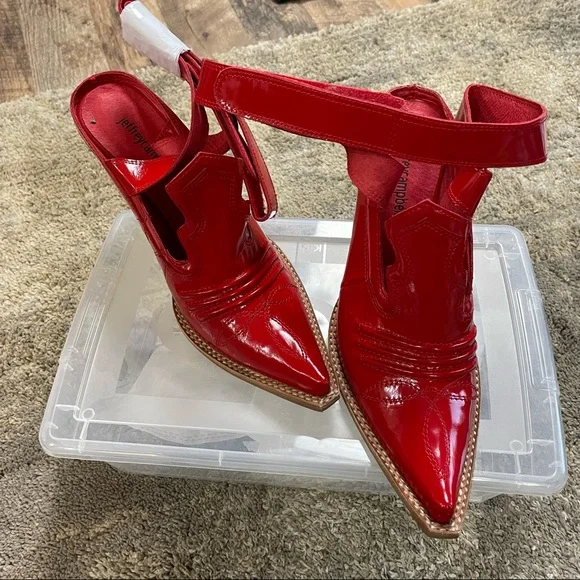Jeffrey Campbell Red Patent Western Cutout Ankle Boots - Picture 5 of 12